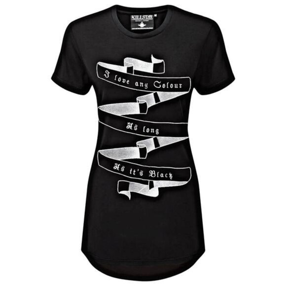 Killstar ✦ “Fact” Cut-Out Back Tee ✦ Black Jersey Embroidered Gothic Top Size S - Picture 1 of 5